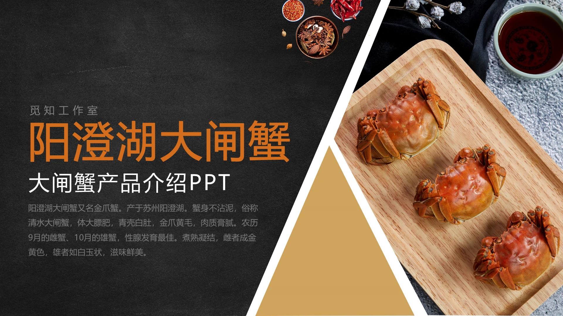阳澄湖大闸蟹大闸蟹产品介绍PPT模板宣传PPT动态PPT