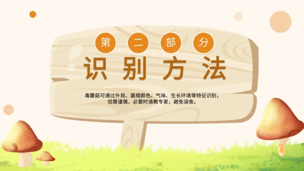 橙色卡通风毒蘑菇识别与误食应急处理PPT