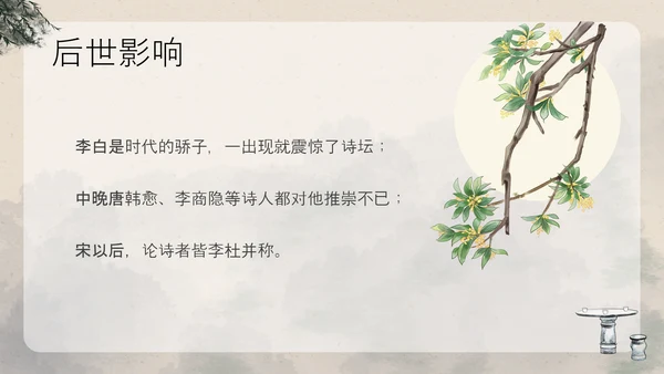 浅色古风中国古代诗人名人介绍人物青莲居士李白PPT模板宣传人物介绍