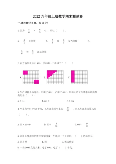2022六年级上册数学期末测试卷附完整答案【夺冠系列】.docx