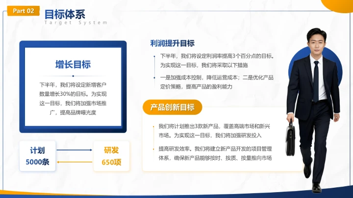 蓝色商务风工作计划季度目标拆解汇报PPT模板