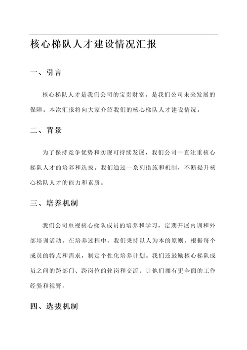 核心梯队人才建设情况汇报