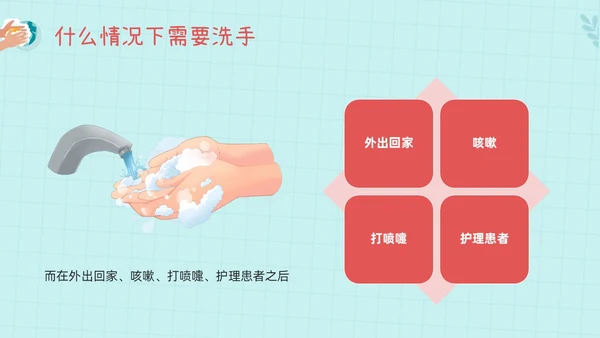 蓝色插画七步洗手法PPT模板宣传PPT动态PPT