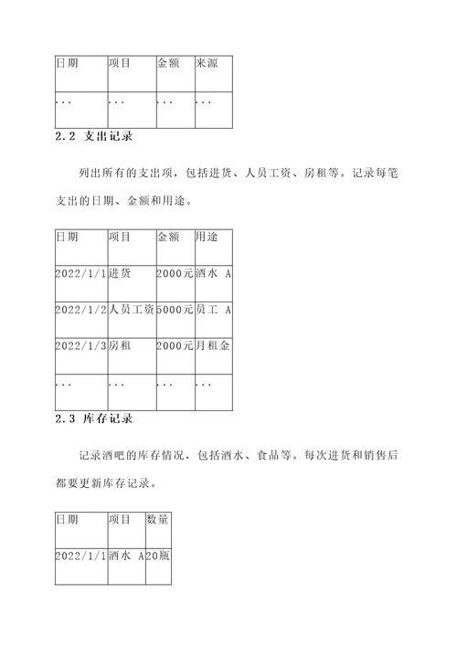 酒吧管理记账方案