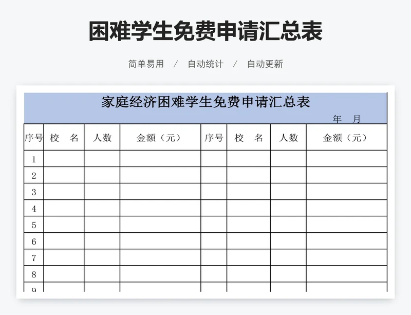 困难学生免费申请汇总表