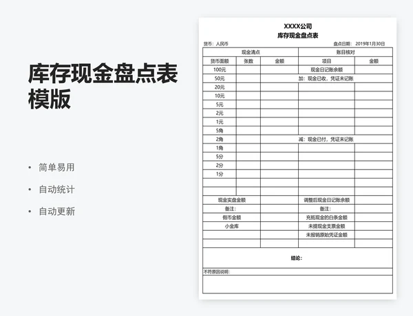 库存现金盘点表模版