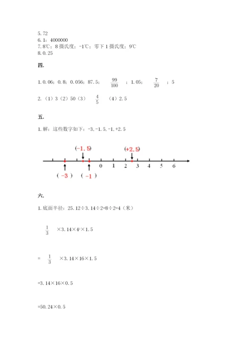 小学六年级下册数学摸底考试题带答案（综合卷）.docx