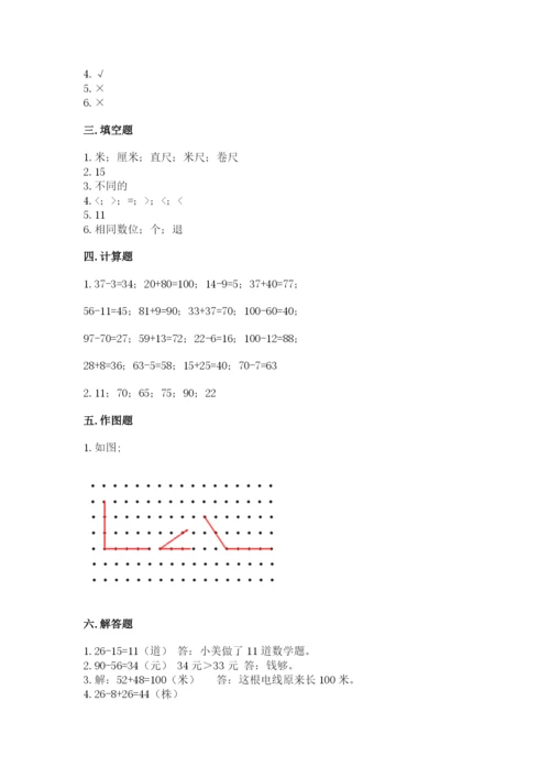 人教版二年级上册数学期中考试试卷精选.docx