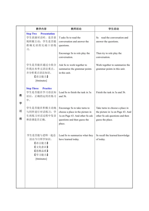 人教版英语七年级下册 Unit 8 Section A Grammar-3c表格式教学设计