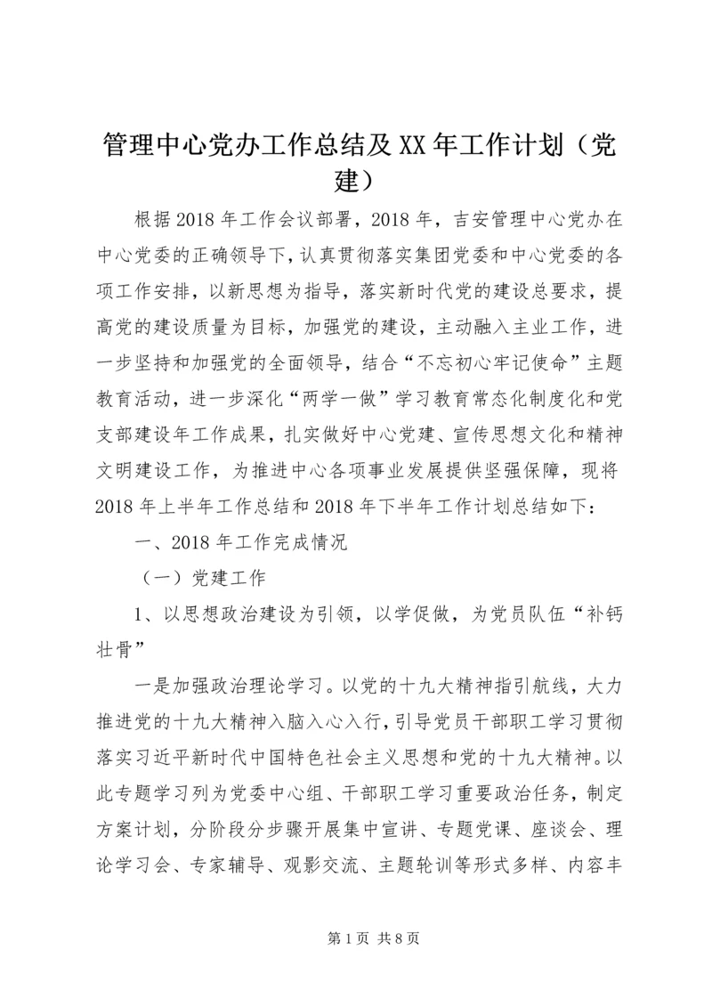 管理中心党办工作总结及XX年工作计划（党建）.docx