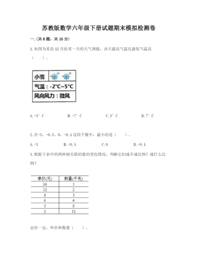 苏教版数学六年级下册试题期末模拟检测卷含完整答案（易错题）.docx