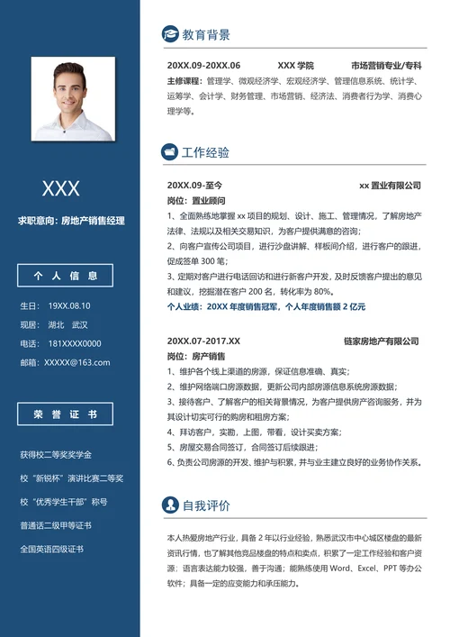 简约房地产销售经理求职简历
