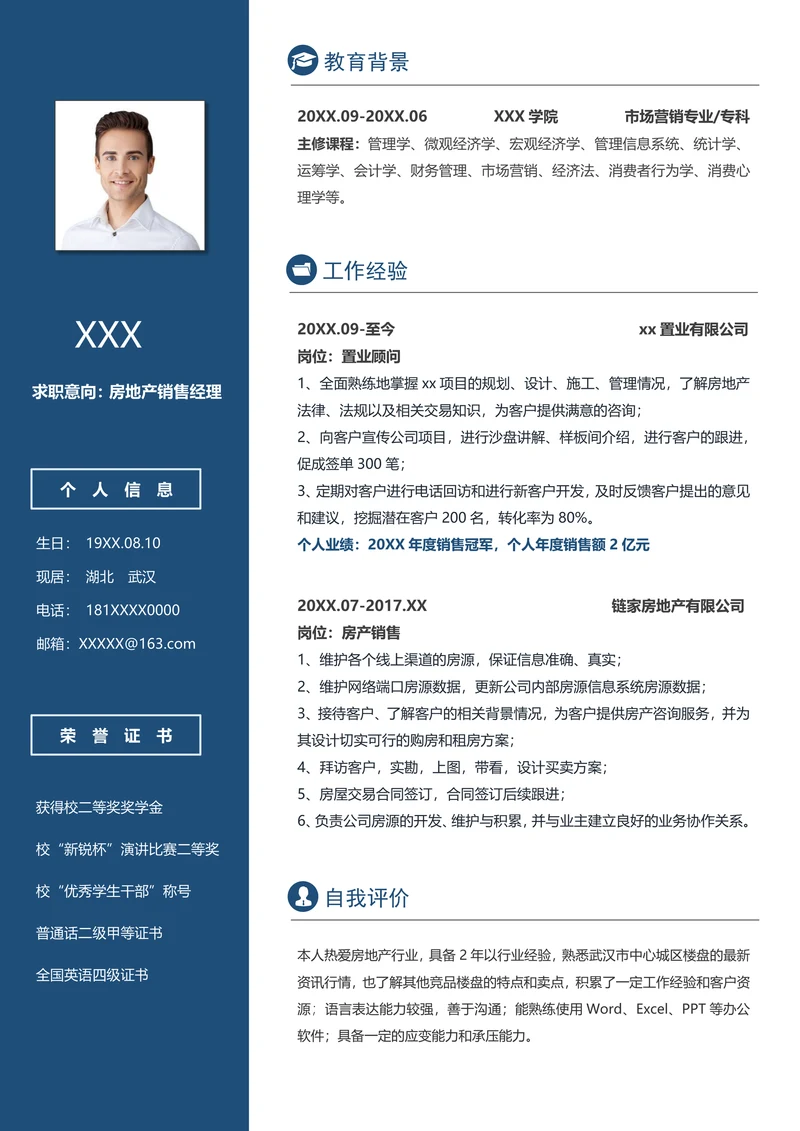 简约房地产销售经理求职简历