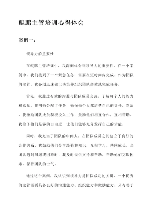 鲲鹏主管培训心得体会