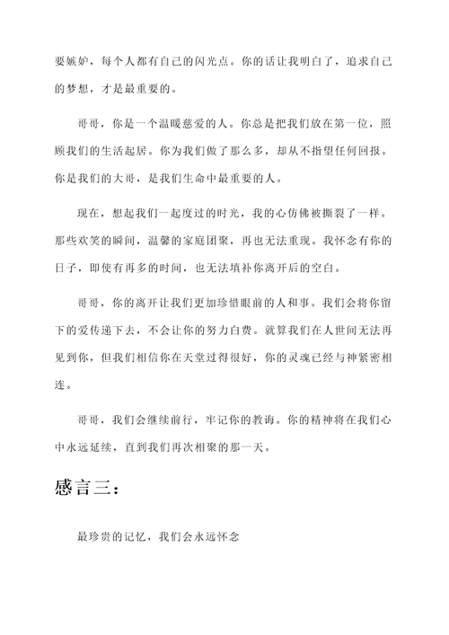 怀念天国的哥哥的感言