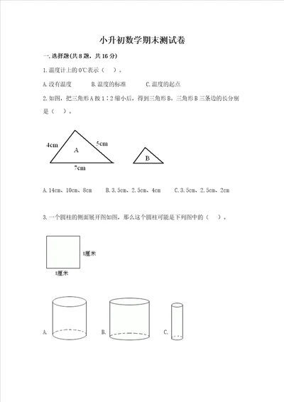 小升初数学期末测试卷a卷