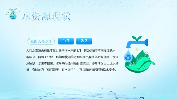 世界水日节约用水珍爱地球主题班会PPT课件