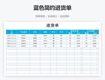 蓝色简约进货单