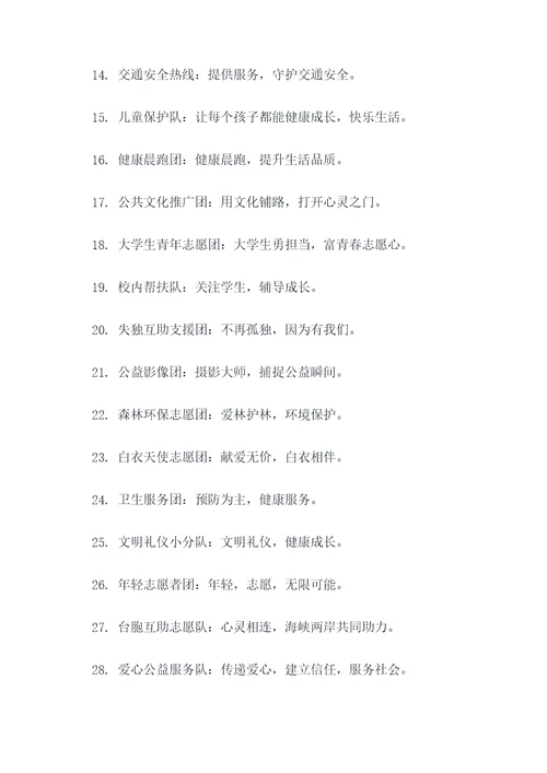 志愿团队名字和口号简短