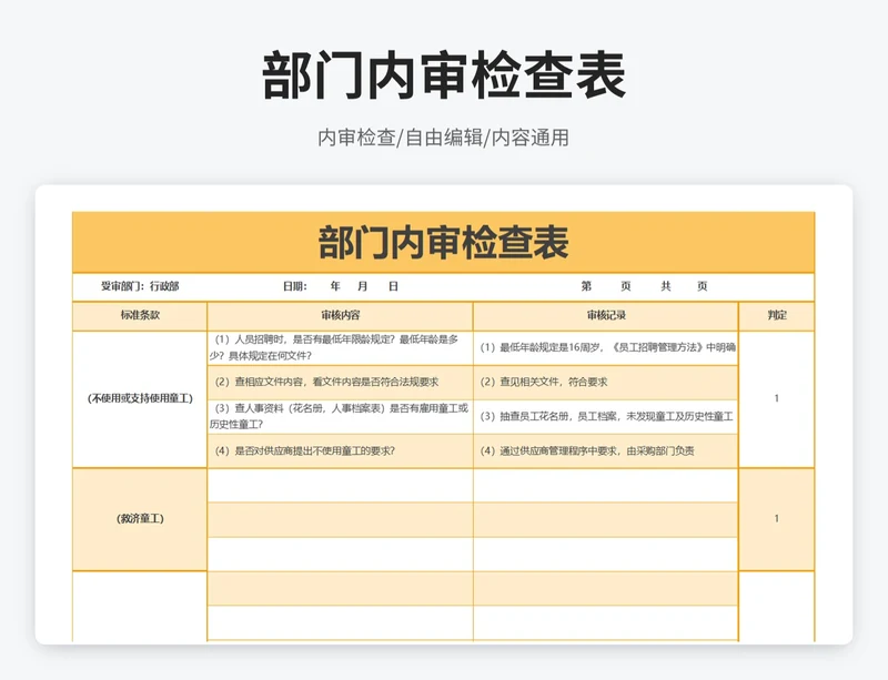 简约风内审检查表