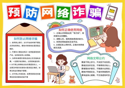 预防网络诈骗手抄报网络安全电子小报模板