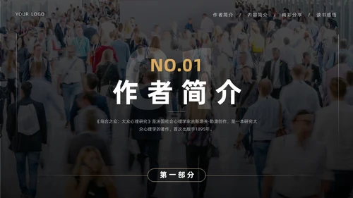 黑色简约实拍风乌合之众读书分享学生教育PPT