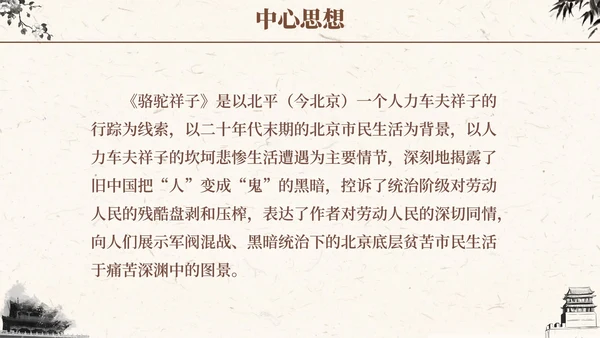 语文课件骆驼祥子插画文学读书分享教师说课PPT模板