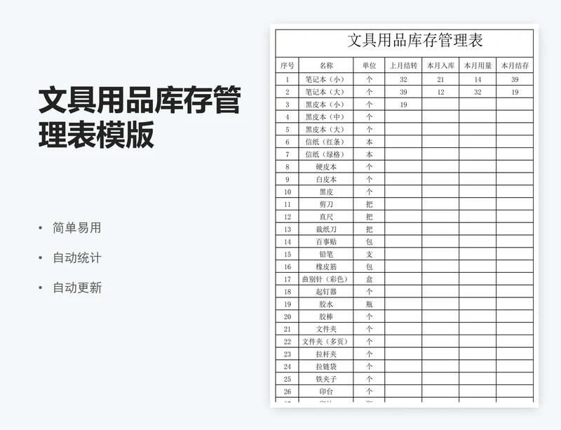文具用品库存管理表模版