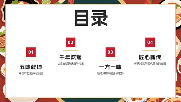 中国风手绘插画中国美食介绍PPT模板