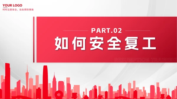 红色简约剪影安全复工复产培训带内容PPT模板