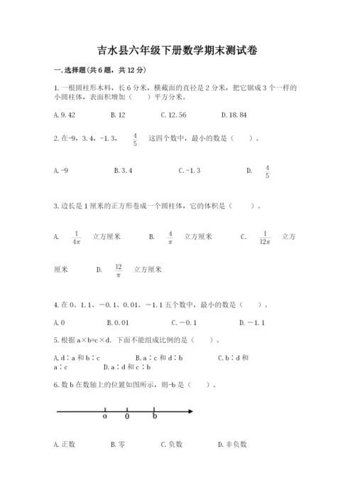 吉水县六年级下册数学期末测试卷新版.docx