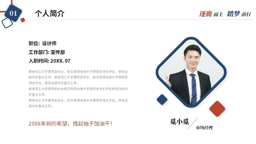 简约红蓝几何风个人述职报告工作汇报总结自我介绍ppt模板