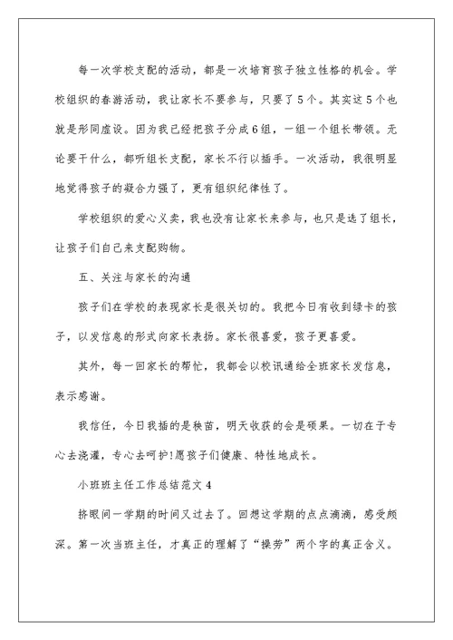 小班班主任工作总结范文5篇