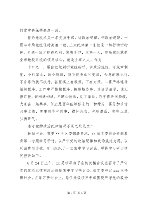 遵守党的政治纪律情况不足之处.docx