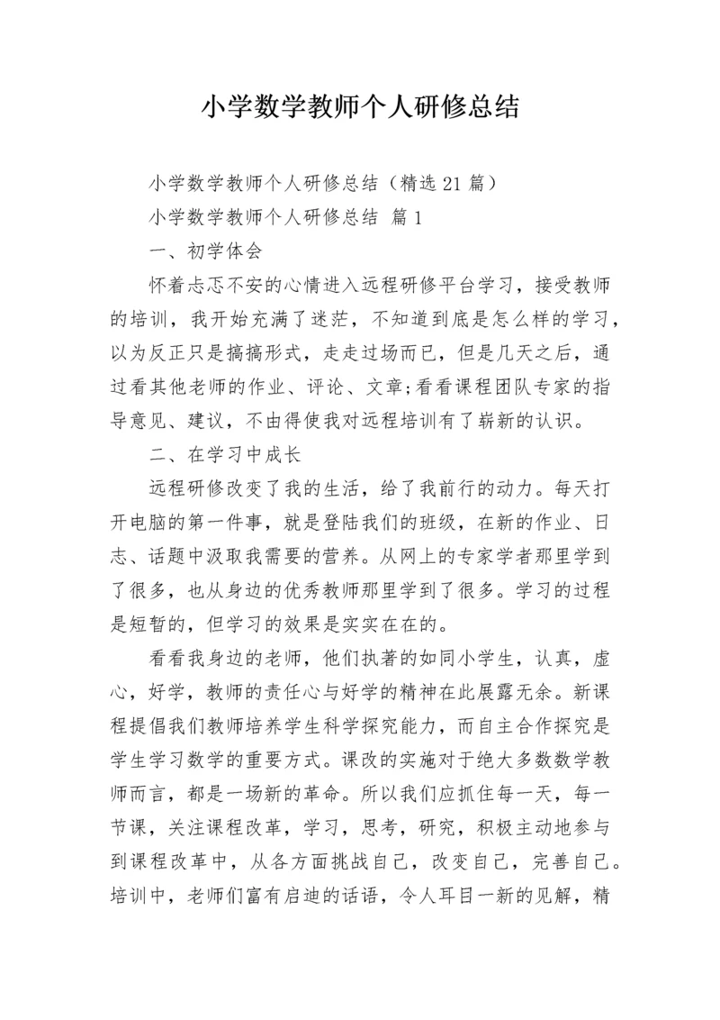 小学数学教师个人研修总结.docx