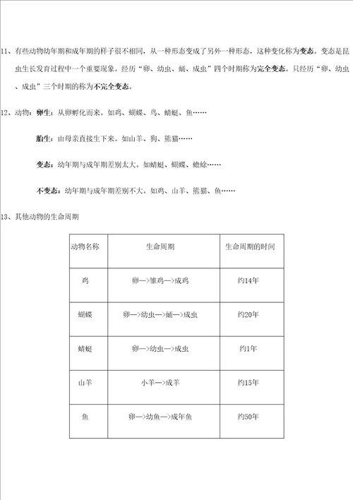 教科版科学三年级下册知识点