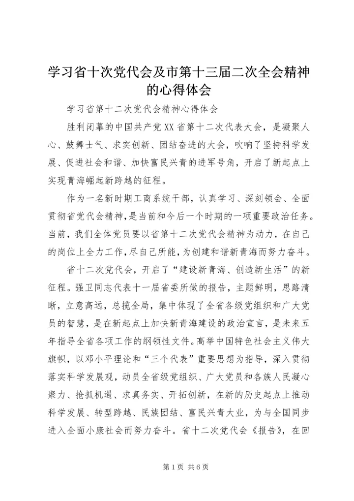 学习省十次党代会及市第十三届二次全会精神的心得体会 (3).docx