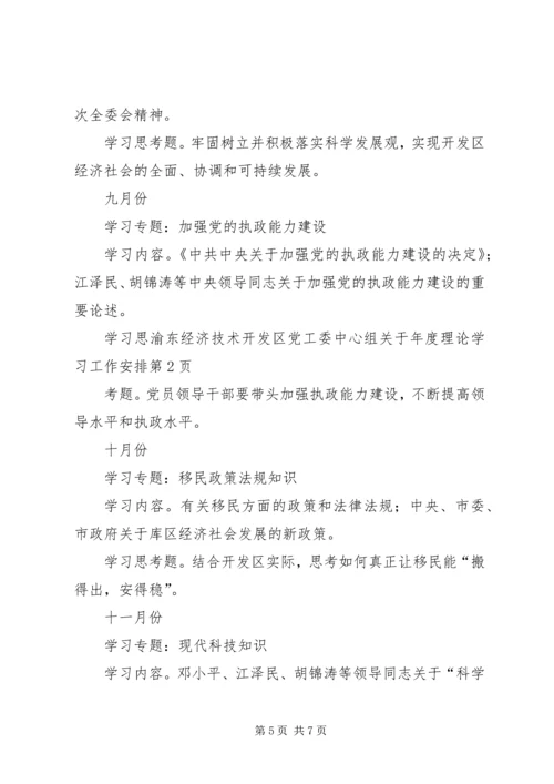 渝东经济技术开发区党工委中心组关于年度理论学习工作安排.docx