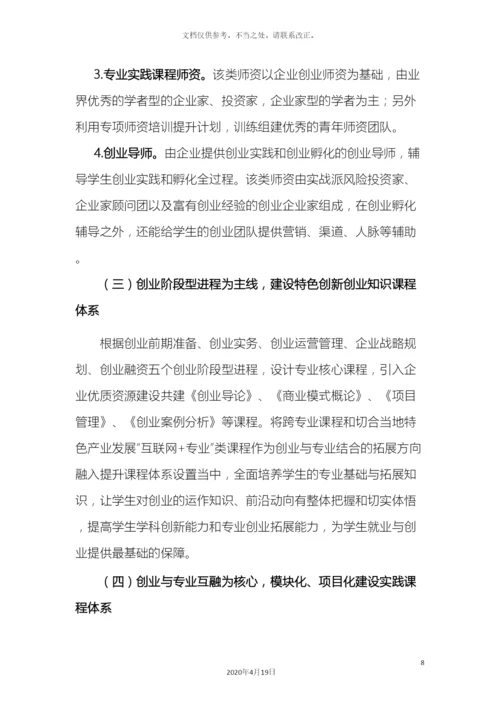 特色项目创业学院建设方案样本.docx