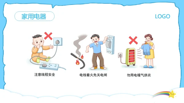 蓝色卡通防触电安全教育班会PPT模板宣传PPT动态PPT安全生产