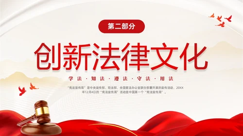 红色绸缎大气简约传承宪法文化弘扬法治精神124宪法宣传周主题PPT