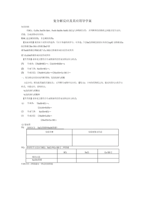 精品复分解反应及其应用导学案