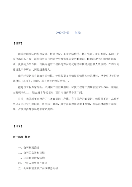 H型钢项目商业计划书模板.docx