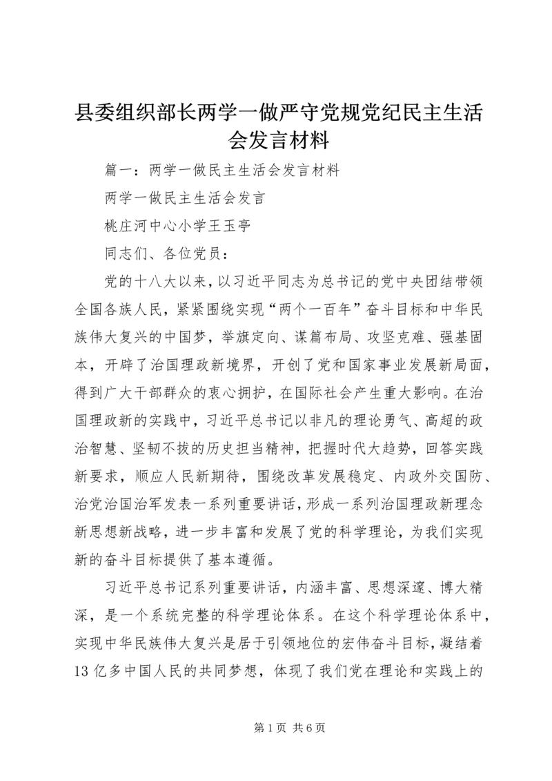 县委组织部长两学一做严守党规党纪民主生活会发言材料.docx