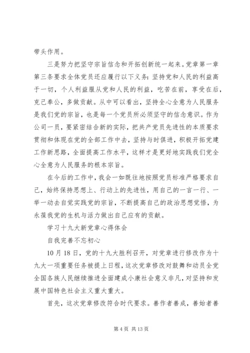 学习十九大新党章心得体会五篇.docx