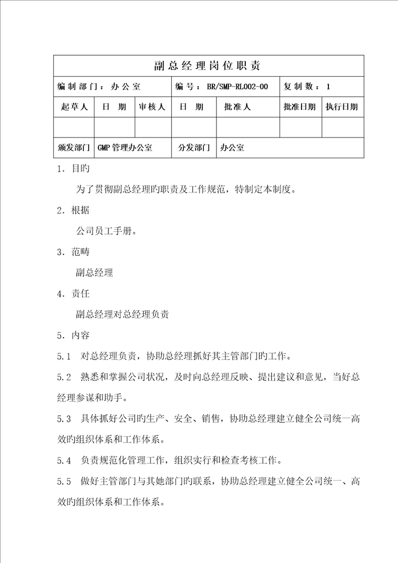 办公室副总经理岗位基本职责