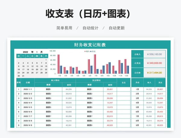 收支表（日历+图表）