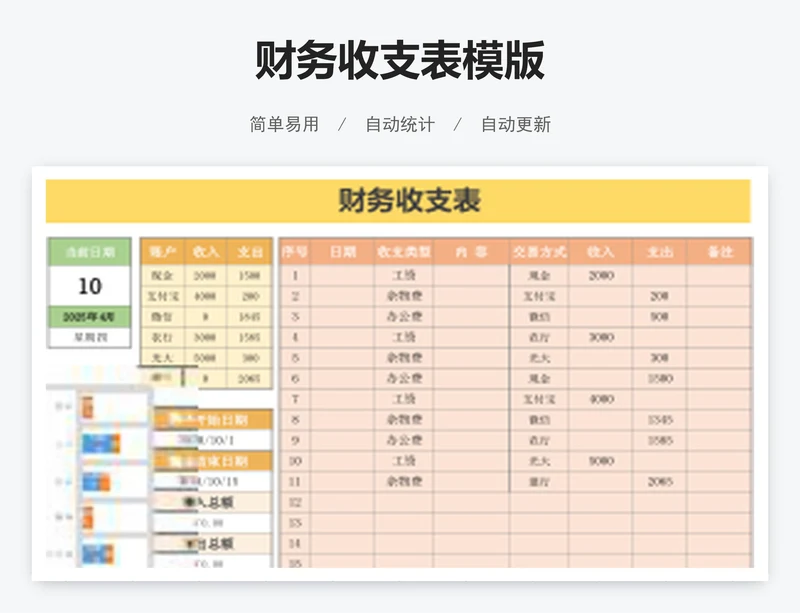 财务收支表模版