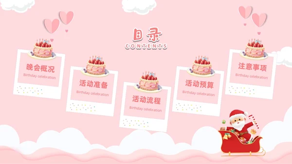 粉色卡通风圣诞生日会活动策划PPT模板圣诞节
