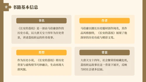棕黄色长安的荔枝读书笔记分享PPT模板